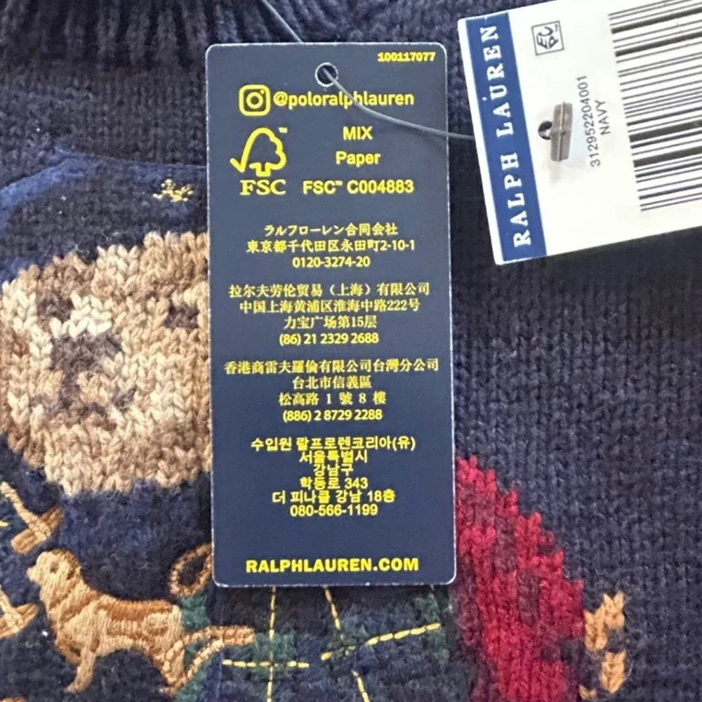 Ralph Lauren Polo Bear Cotton Sweater Kids Size 2 Scalloped Trim Preppy Classic
